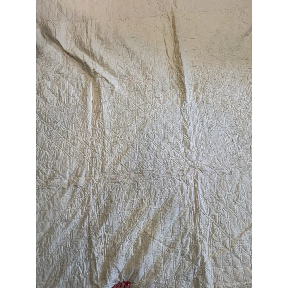 Vintage Handmade Lone Star Scrap Quilt Large Center Medallion Teal Border